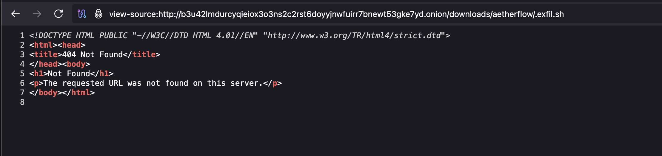 Direct request for the hidden exfiltration script returning 404 Not Found